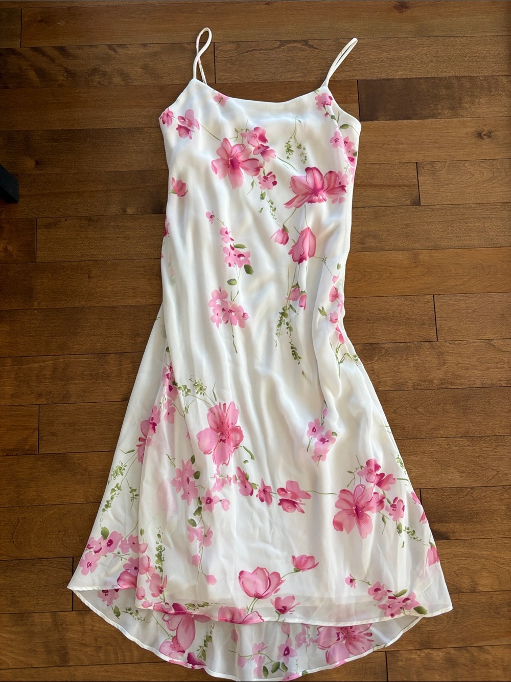 Vintage White Floral Slip Dress with Pink Blooms